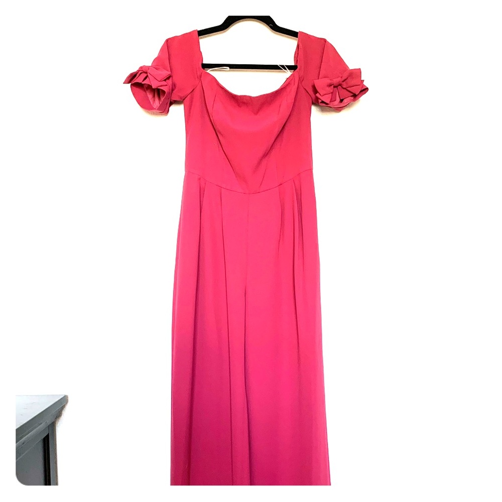 Off the shoulder magenta jumpsuit